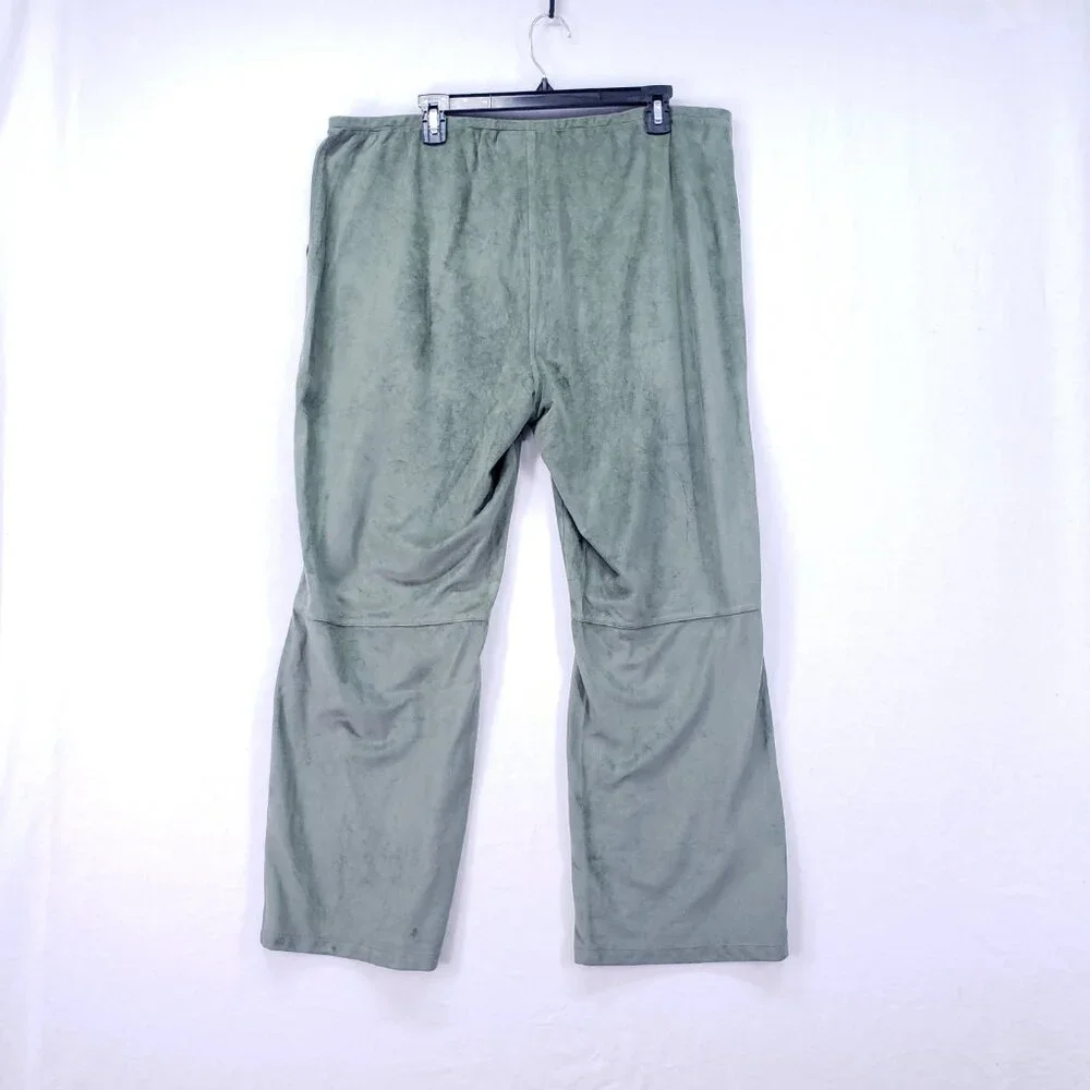 Susan Bristol Sage Green Suede 2 Piece Lounge Set Sweater Wide Leg Pants Size XL